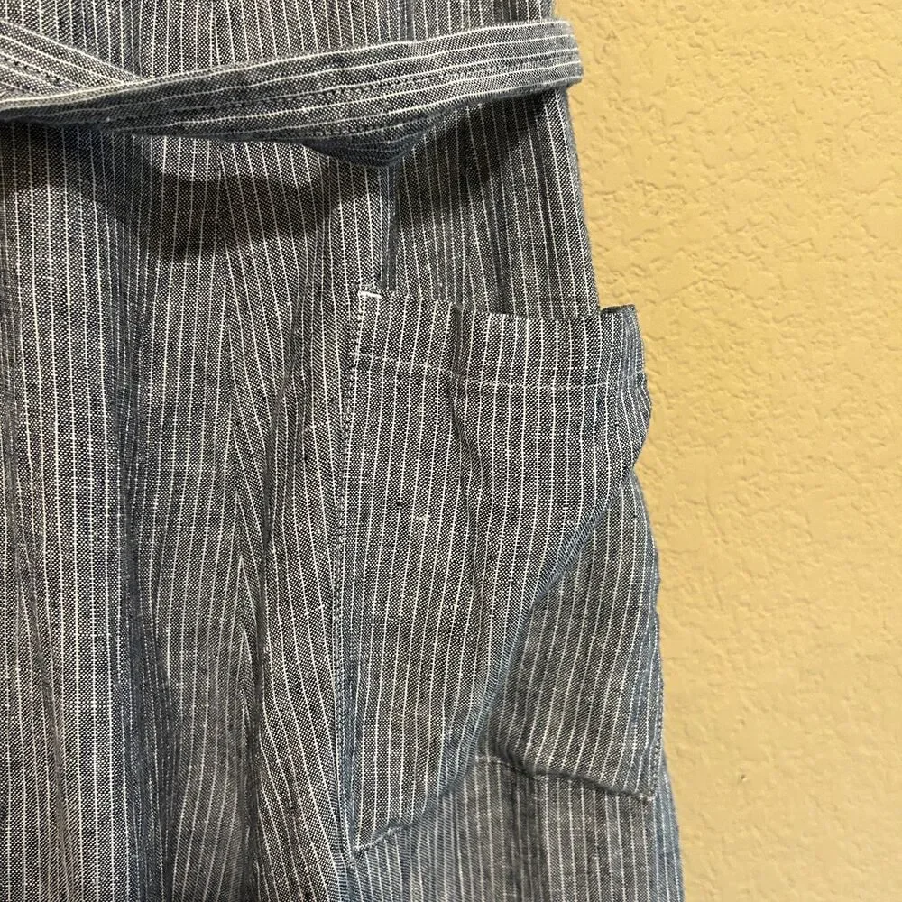 Everlane 100% Linen Jumpsuit Womens Size 2 Blue White Railroad Stripe Wide Leg